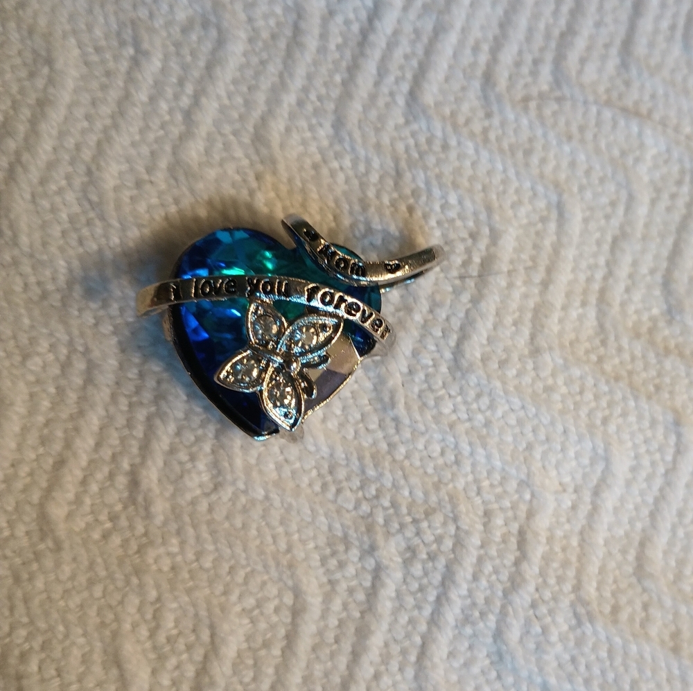 Tribute To Mom Blue Heart Pendant with Silver Accents